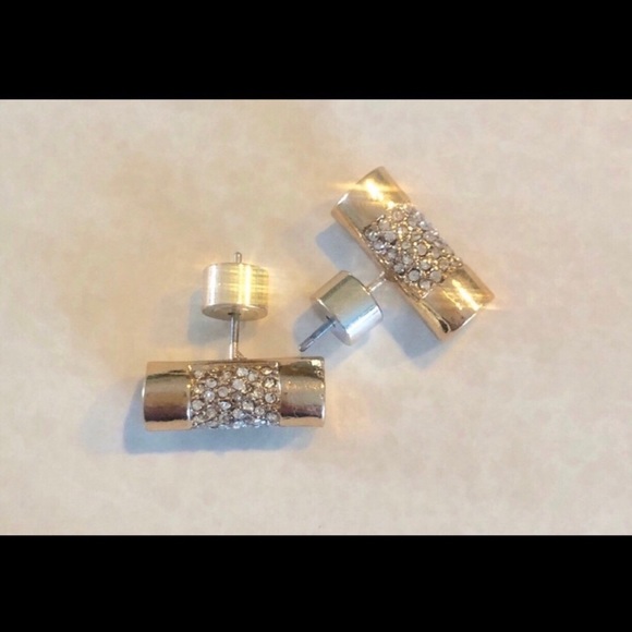 Designer Michael KORS gold pave Swarovski crystal bar stud earrings NWOT - Picture 5 of 5